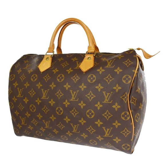 Authentic LOUIS VUITTON Speedy 35 Travel Hand Bag Monogram Leather Brown - Picture 1 of 15